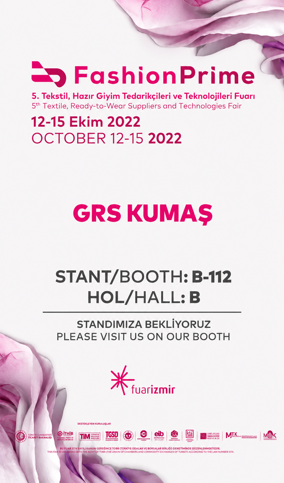 FashionPrime İzmir Fuarı 2022 — GRS Kumaş resmi broşürü, Stand B-112